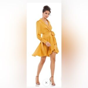 Ieena Duggal - 70135I Long Sleeve Satin Dress in mango
